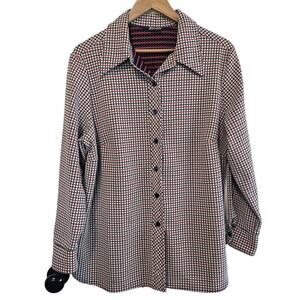 Vintage Montgomery Ward Shirt Womens Size 2X Red Blue Plaid 1960s Retro Preppy